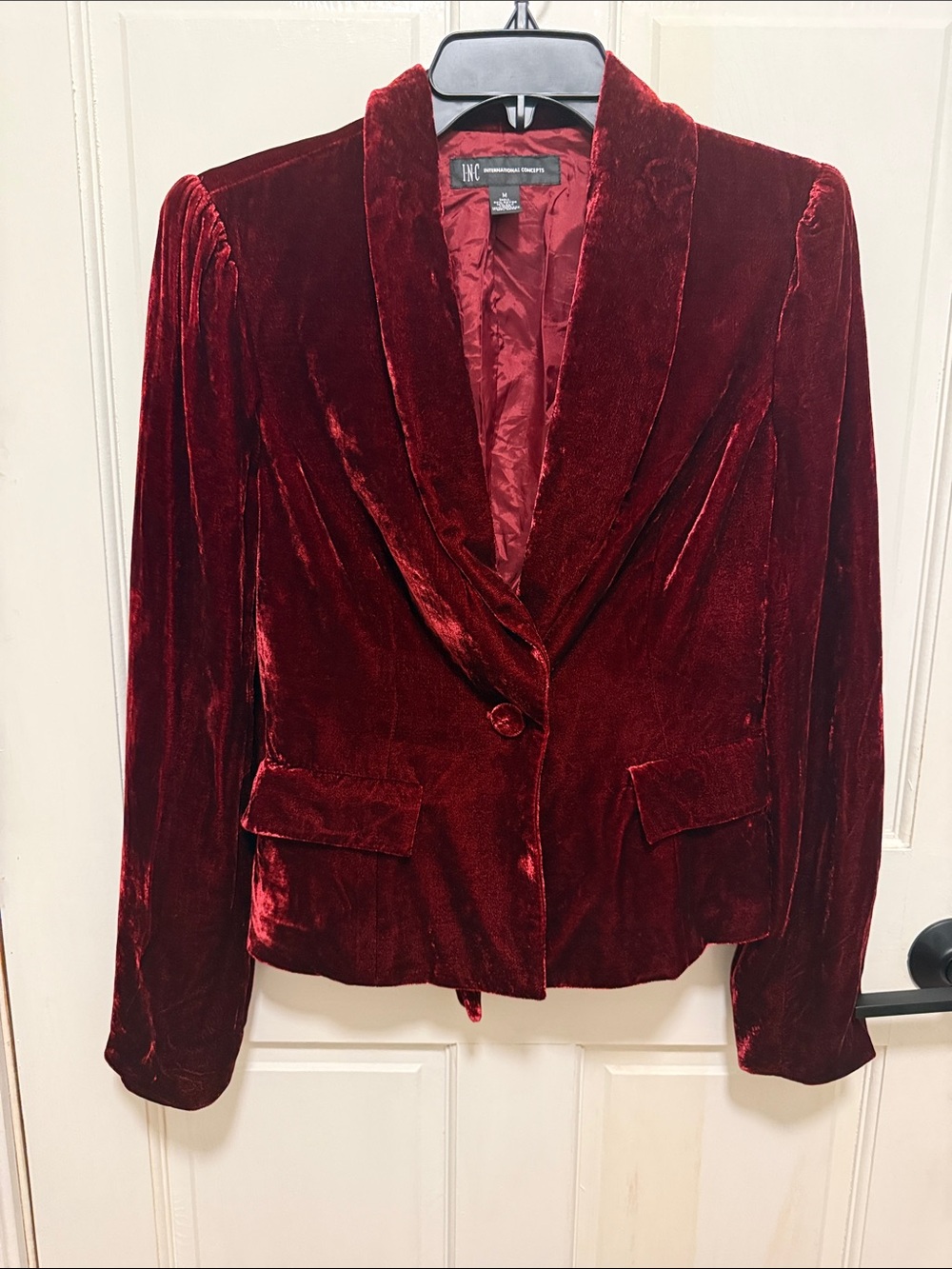 INC International Concepts Deep Red Velvet Blazer